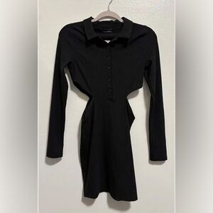 Urban Outfitters Black Ribbed Collared Side Cut Outs Black Mini Dress BRAND NEW